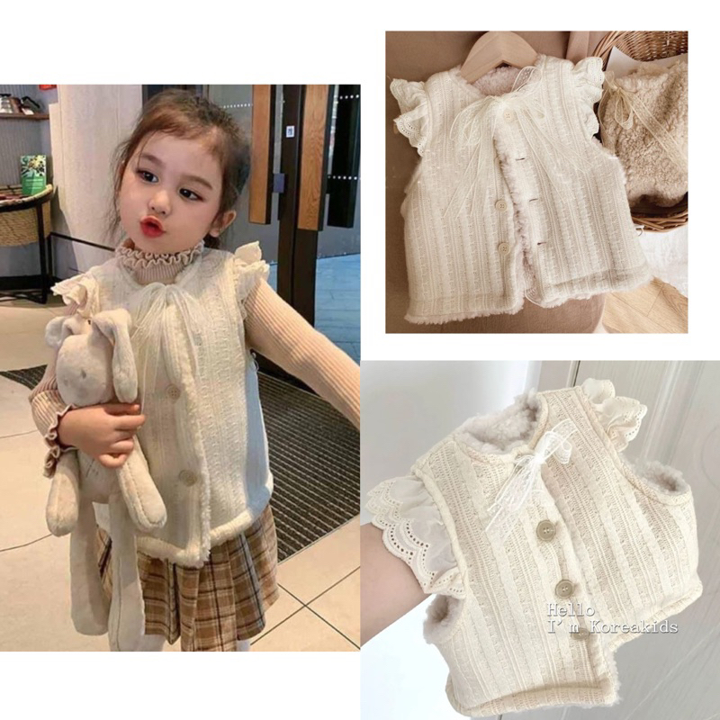 Áo gile mặc 2 mặt viền tay bèo xinh xẻo cho bé gái hàng quảng châu