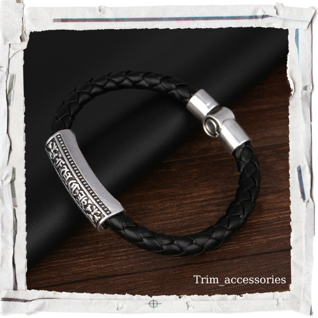 Vòng Tay Lắc Tay Nam Nữ Unisex Bạc Họa Tiết Cổ Đại Thép Titan Phong Cách Trimaccessories