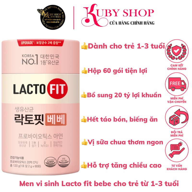 [Bill Hàn] Men vi sinh chứa sữa non Lacto Fit Baby dành cho trẻ từ 1 đến 3 tuổi hết biếng ăn, tiêu hoá khoẻ hộp 60 gói