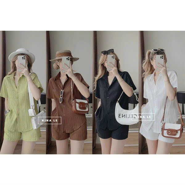 Sét Bộ Sơ Mi Sau Xẻ Tà Cột Nơ Xinh Xắn_Bộ Đùi Nữ Có Túi Chất Đũi Siêu Mát Thích Hợp Cho Nàng Dạo phố