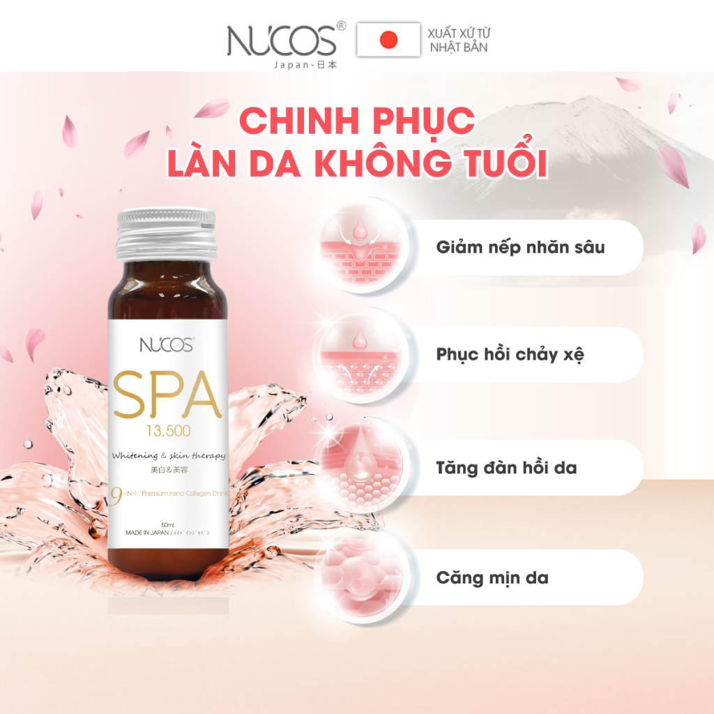 Combo 5 hộp nước uống collagen chống lão hóa phục hồi da Nucos Spa 13500 50ml x 5 x 10 chai