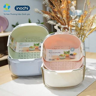 Bộ thau rổ vuông Yoko 23cm - 27cm INOCHIi Công nghệ ion Ag+ giúp kháng khuẩn khử mùi