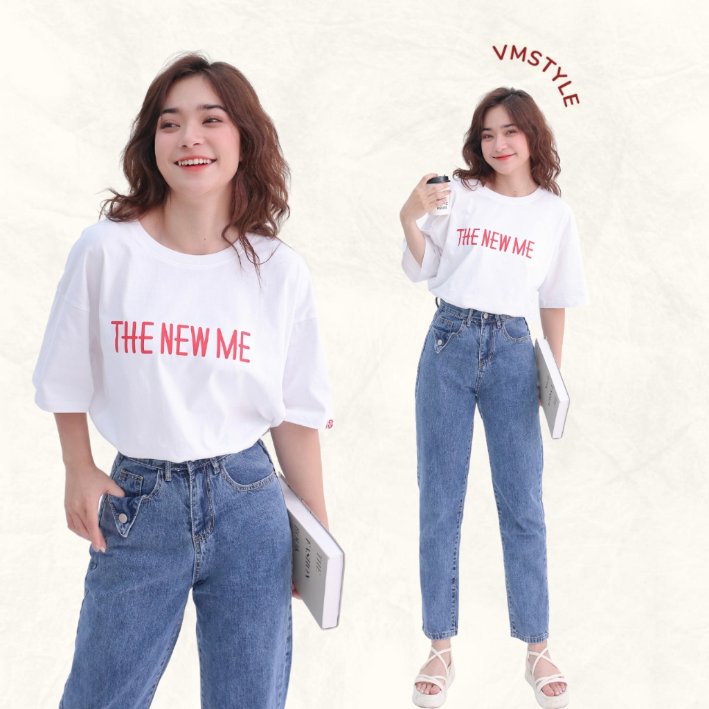 Áo thun nữ VMSTYLE tay ngắn form rộng in chữ The new me unisex T3710 - ATU00411
