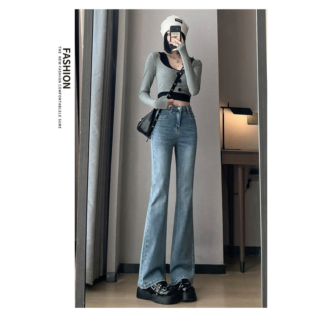 Quần bò jean nữ ống loe co giãn jeans cạp cao cao cấp huyenjean_06 22947115138 | BigBuy360 - bigbuy360.vn