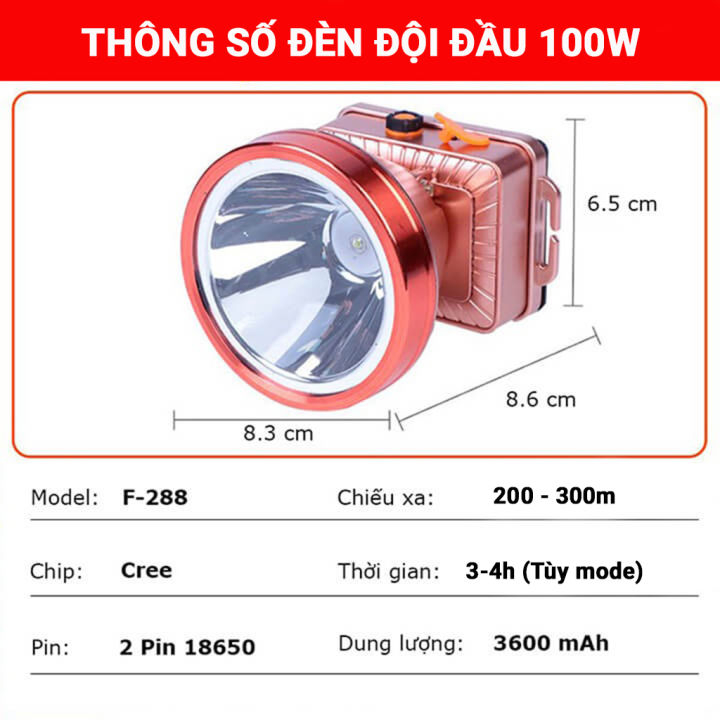 Đèn pin đội đầu KAW - Leishe F288C siêu sáng chiếu xa 300m, pin trâu 3600mAh, chống thấm nước - Bảo hành 12 tháng