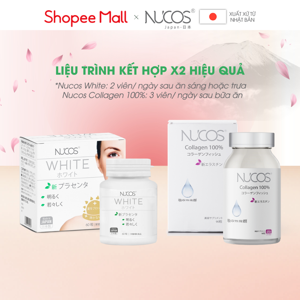 Combo viên uống trắng da cấp ẩm toàn diện 1 Nucos White và 1 Nucos Collagen 100% 2 hộp