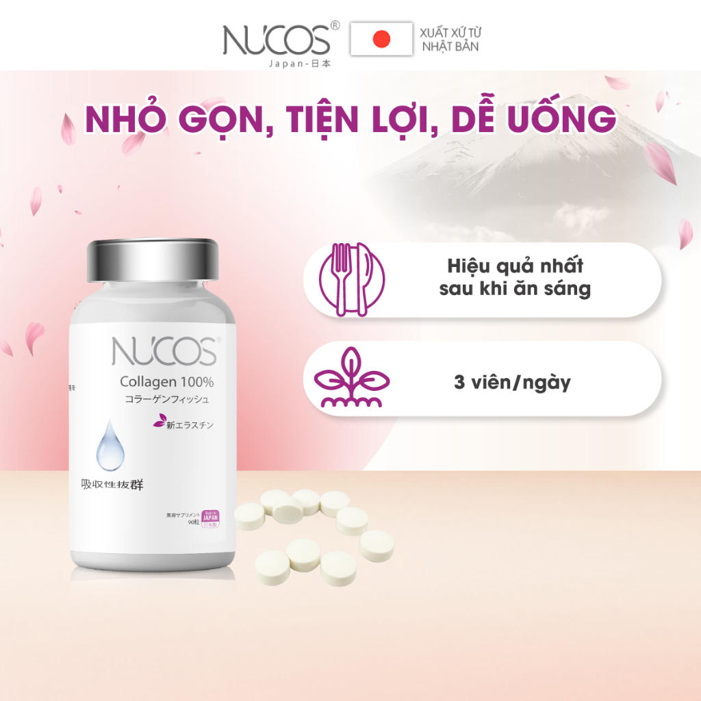 Combo 3 hộp Viên uống collagen elastin dưỡng ẩm làm đẹp da Nucos Collagen 100% 90 viên