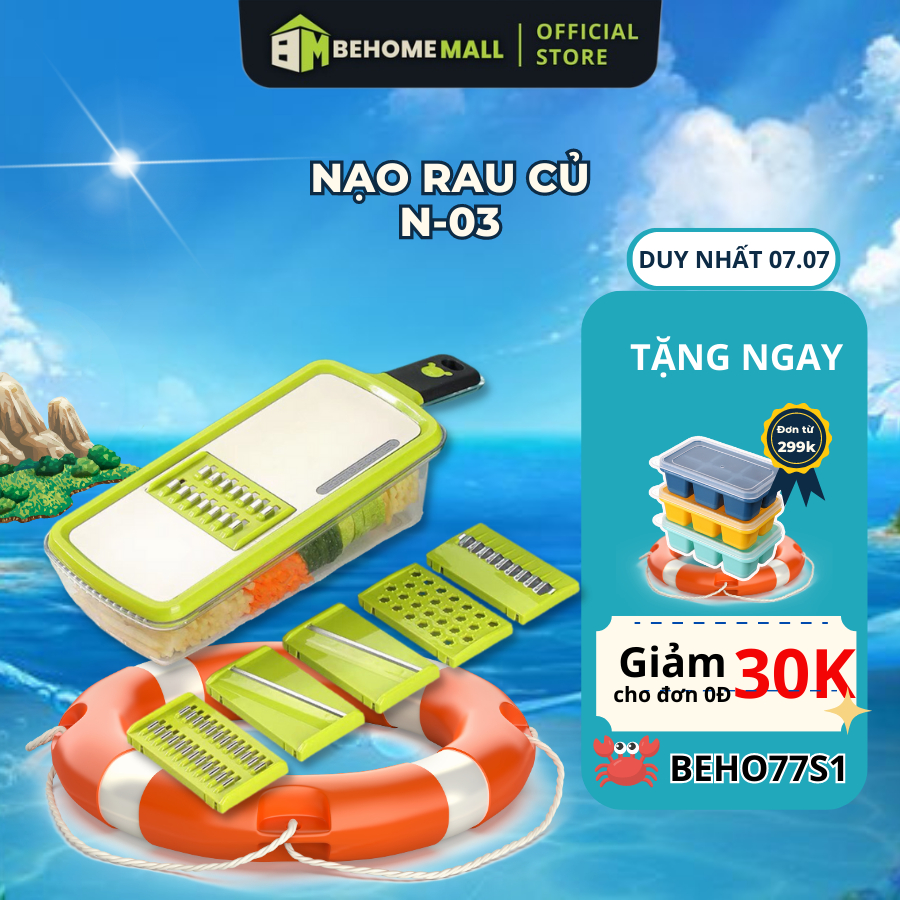 Bàn nạo rau củ đa năng BEHOMEMALL N-03 tích hợp 6 lưỡi dao kèm tay cầm và hộp đa năng