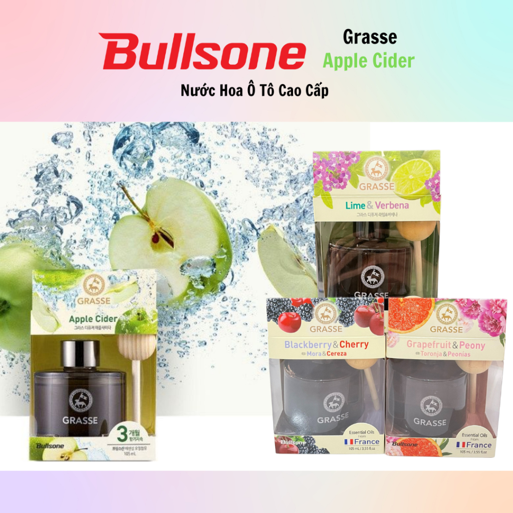 Nước Hoa Ô Tô Cao Cấp Bullsone Grasse Diffuser Grapefruit & Peony/Blackberry Cherry/..105ml - Hàng Chính Hãng