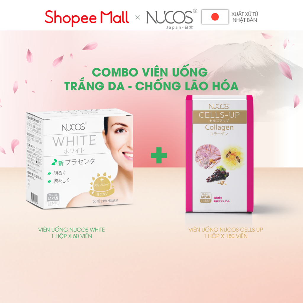 Combo viên uống trắng da chống lão hóa Nucos White và Nucos Cells Up 2 hộp