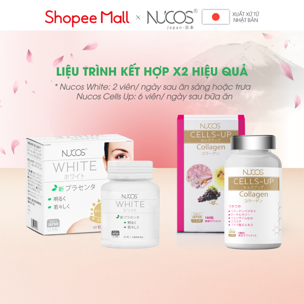 Combo viên uống trắng da chống lão hóa Nucos White và Nucos Cells Up 2 hộp