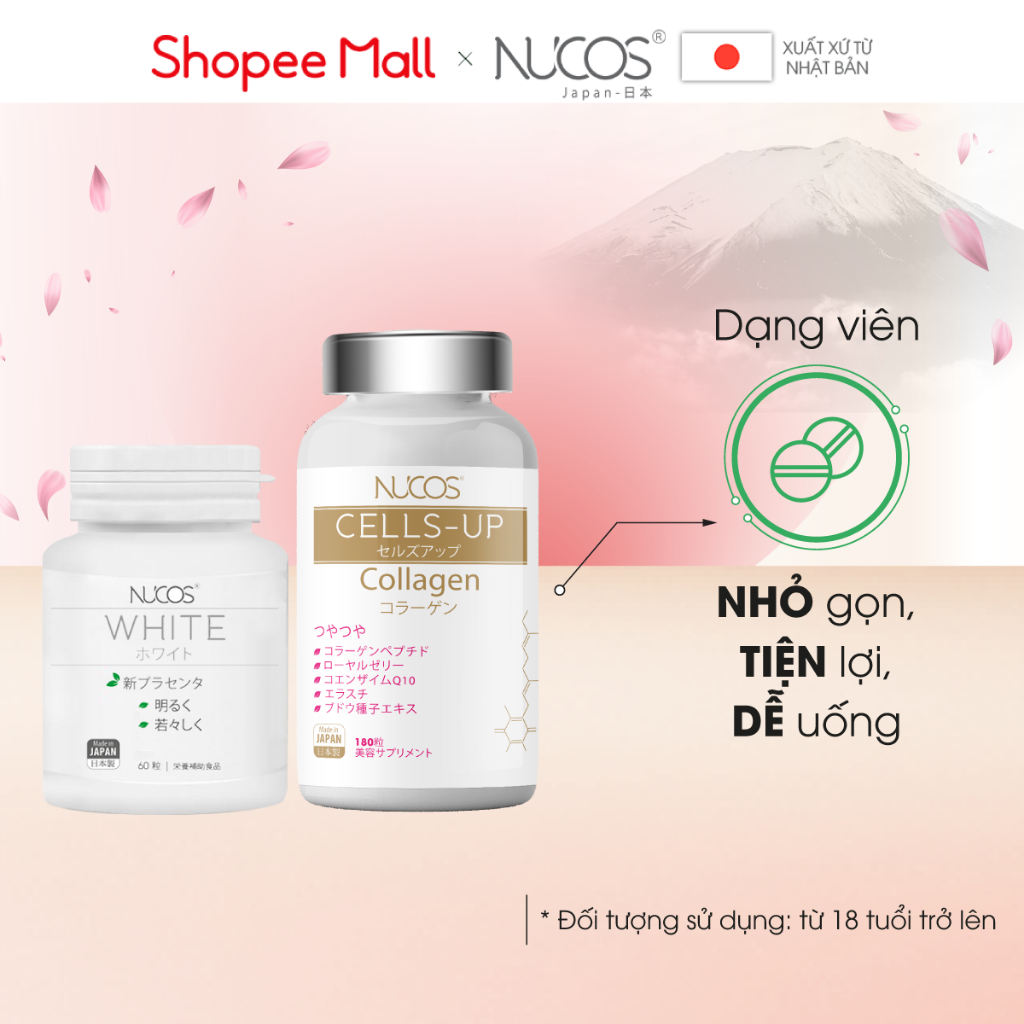 Combo viên uống trắng da chống lão hóa Nucos White và Nucos Cells Up 2 hộp