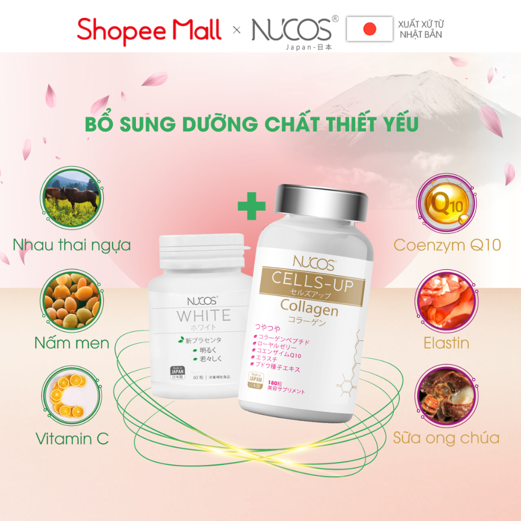 Combo viên uống trắng da chống lão hóa Nucos White và Nucos Cells Up 2 hộp