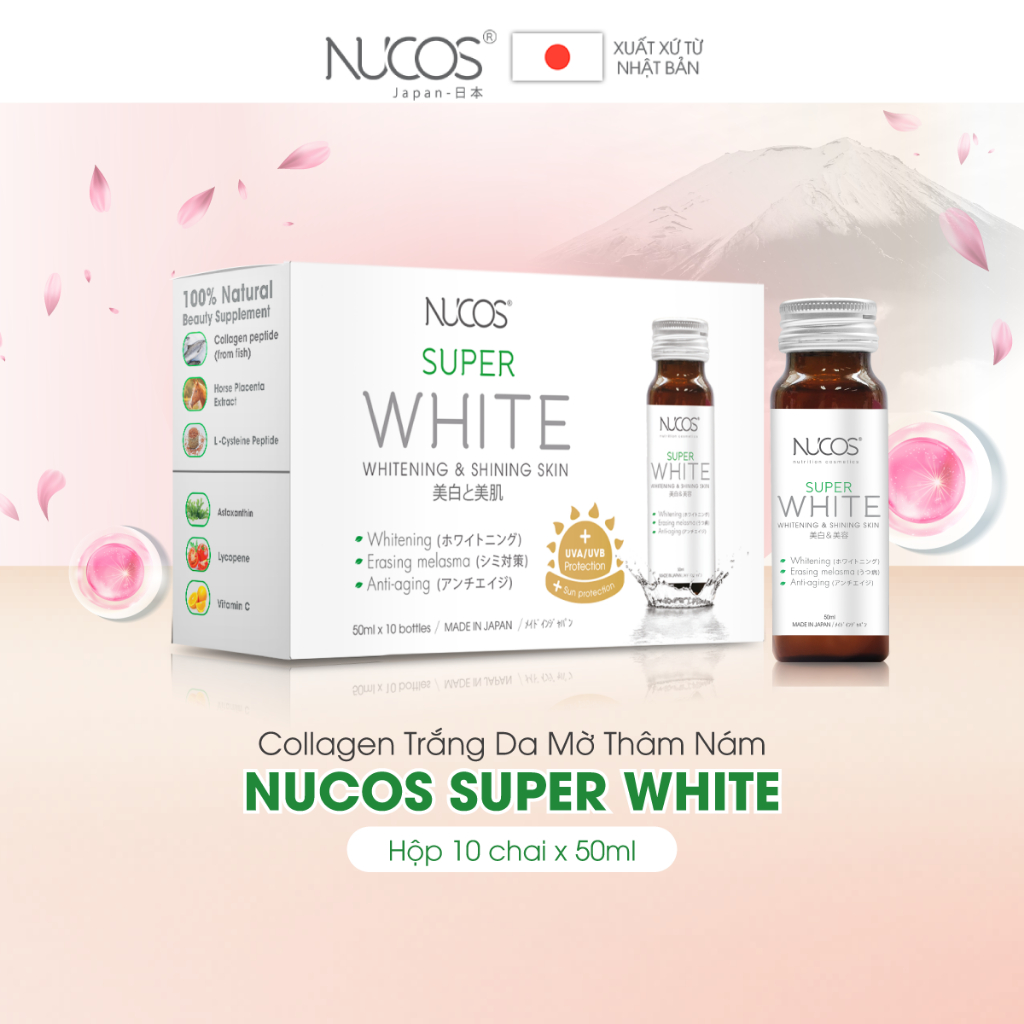 Nước uống collagen trắng da mờ thâm nám Nucos Super White 50ml x 10 chai