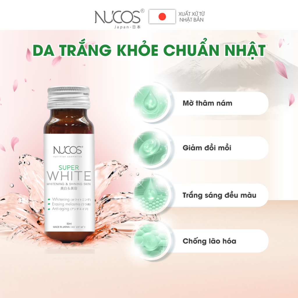 Nước uống collagen trắng da mờ thâm nám Nucos Super White 50ml x 10 chai