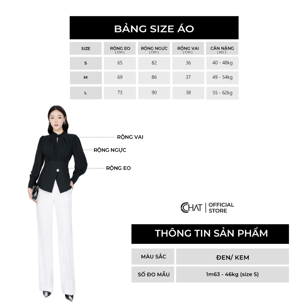 Áo Kiểu Nữ 𝐂𝐂𝐇𝐀𝐓 Cổ Thắt Phối Tà Chất Chiffon Cao Cấp Phong Cách Thanh Lịch 53ADH8001PT