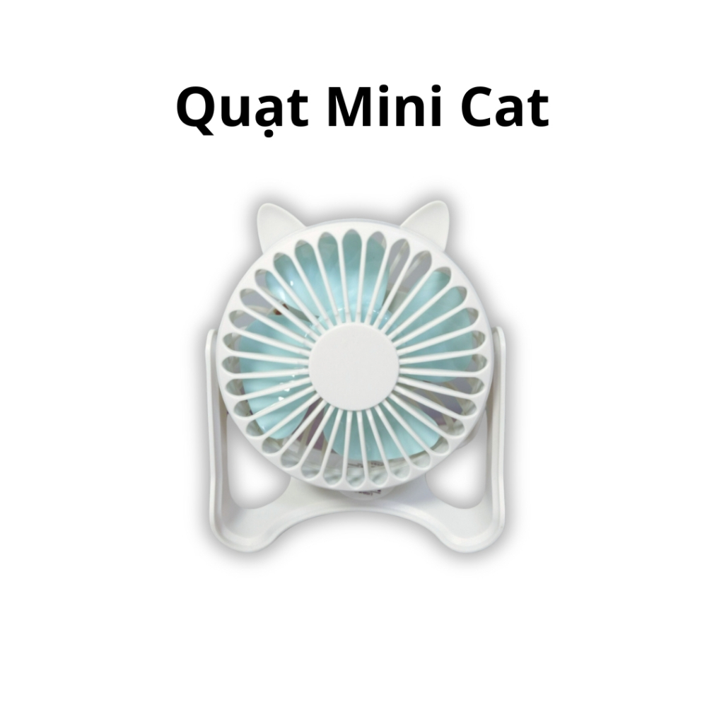 Quạt Để Bàn Tích Điện Mini Cat, Quạt Cầm Tay Công Suất 4W, Quạt Tai Mèo Dễ Thương