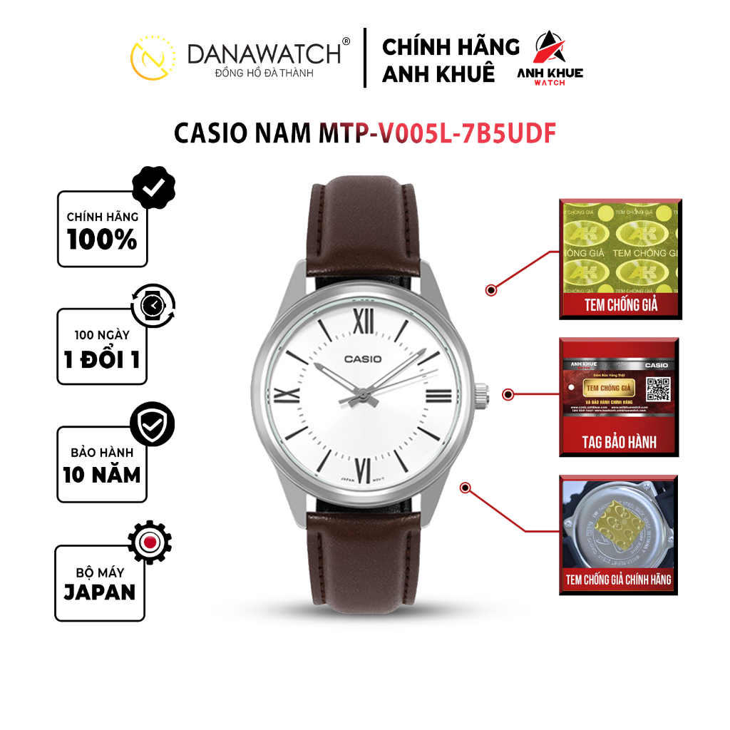 Đồng hồ Casio Nam chính hãng Casio Nhật Bản MTP-V005L-7B5UDF dây da chính hãng chống nước tốt