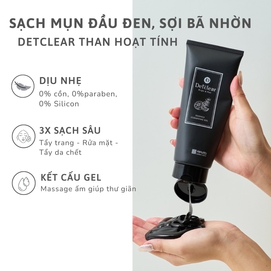 GEL LÀM SẠCH DƯỠNG DA 3IN1 THAN HOẠT TÍNH x ĐẤT SÉT Meishoku Detclear Bright & Peel Essence Cleansing Gel clay 180