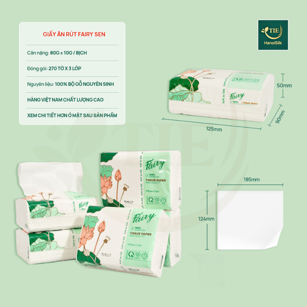 Combo 30 Gói Giấy Ăn Rút Fairy Sen 270 Tờ 3 Lớp Tiện Dụng Siêu Tiết Kiệm