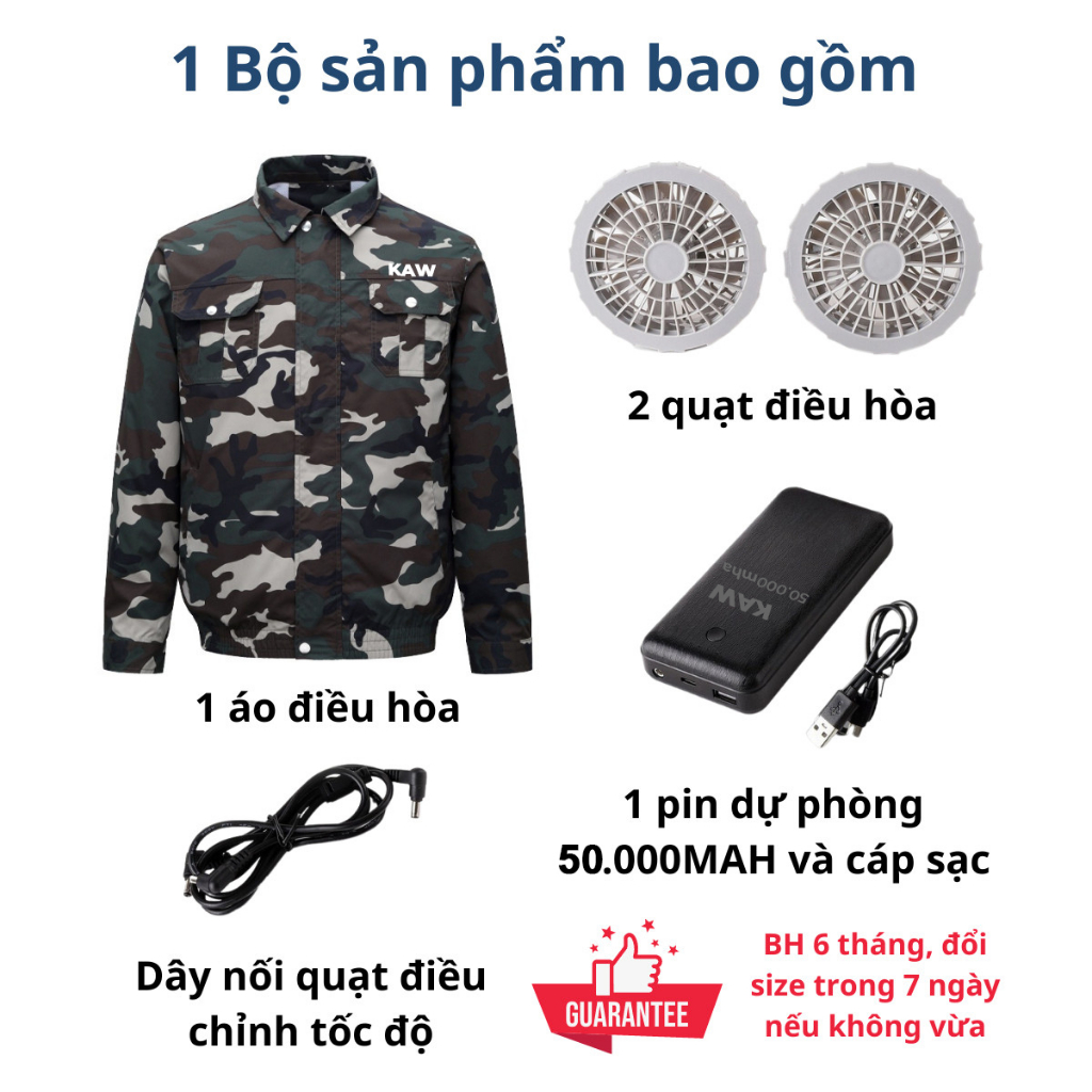 Áo Điều Hòa KAW Chính Hãng Pin 30.000-50.000mAh Chạy 13-17H, Có Khả Năng Chống Nóng Và Chống Tia Tử Ngoại