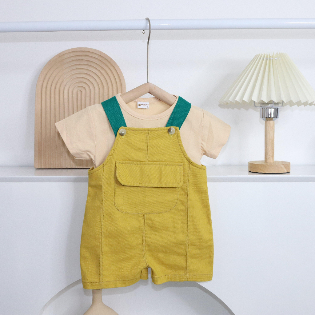 Combo áo + yếm quần Hokiha Kid cho bé trai bé gái gồm 1 yếm kaki và 1 áo thun chất cotton mềm mại size 5-13kg
