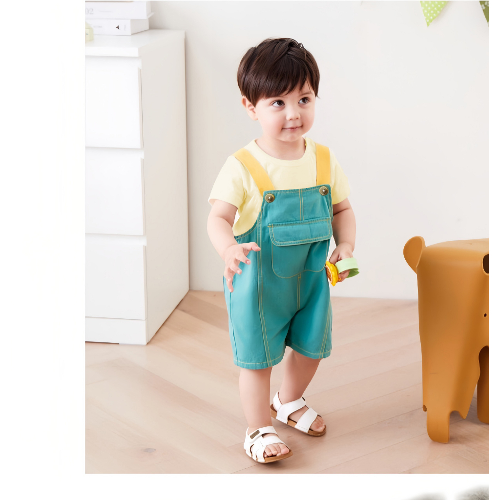 Combo áo + yếm quần Hokiha Kid cho bé trai bé gái gồm 1 yếm kaki và 1 áo thun chất cotton mềm mại size 5-13kg