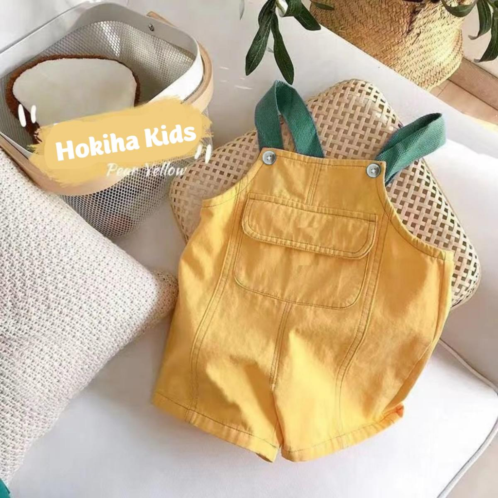 Combo áo + yếm quần Hokiha Kid cho bé trai bé gái gồm 1 yếm kaki và 1 áo thun chất cotton mềm mại size 5-13kg