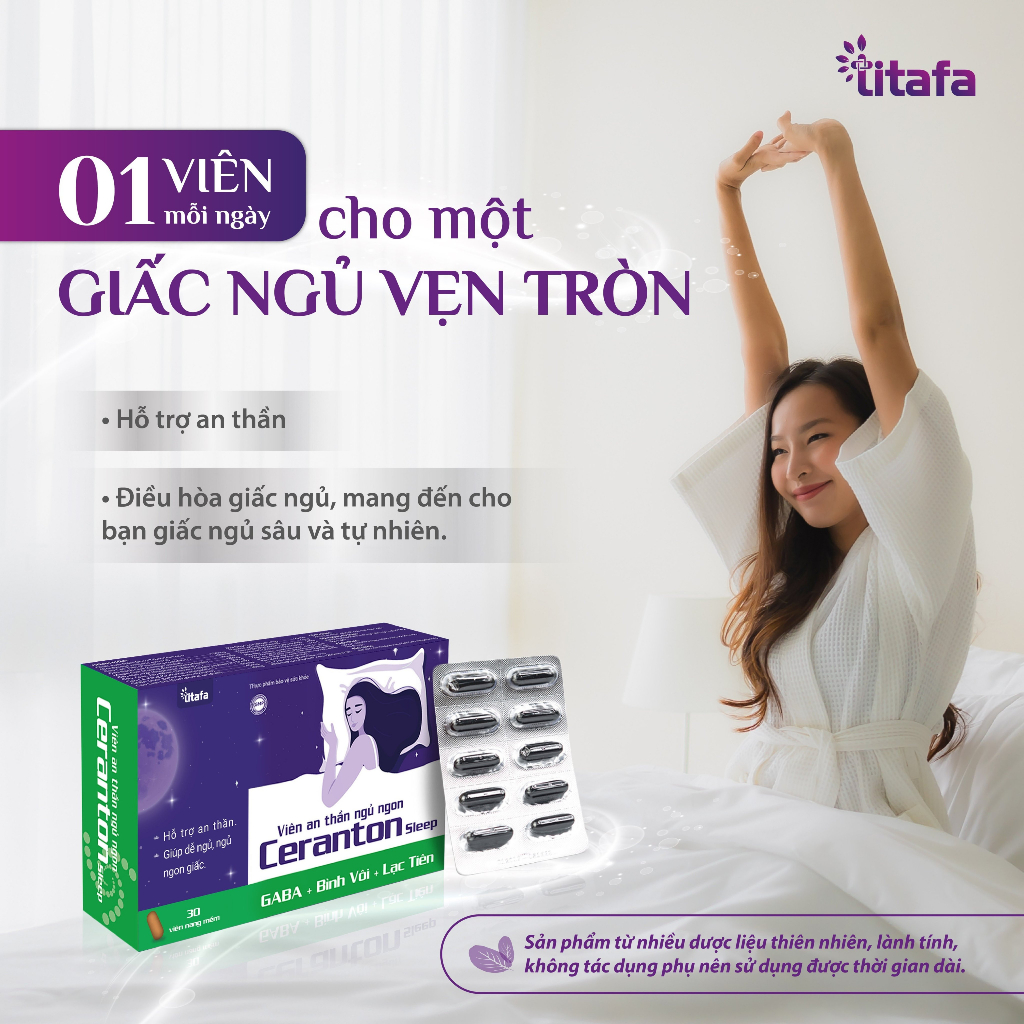 Viên an thần ngủ ngon Ceranton Sleep - Tạo giấc ngủ sâu tự nhiên, giảm suy nhược thần kinh , lo âu