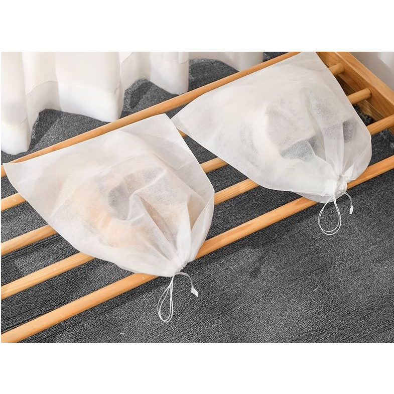 Túi vải đựng giày trắng đa năng có dây rút, bảo quản giày dép thoáng khí có thể tái sử dụng nhiều lần