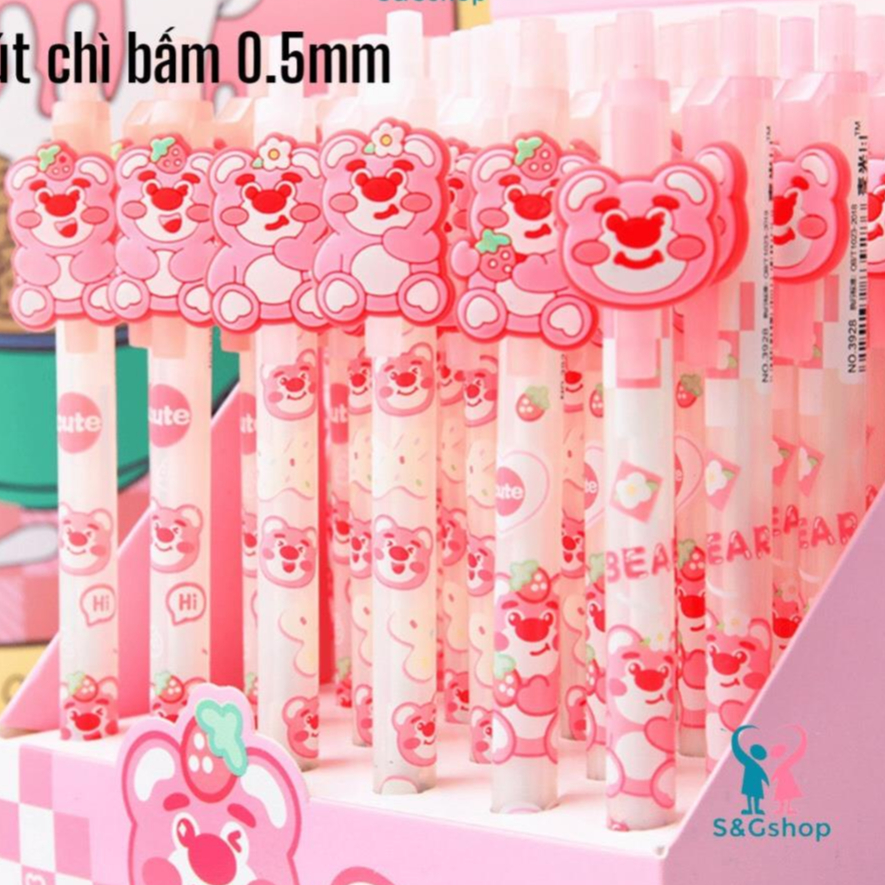 Bút chì bấm, viết chì ngòi gấu dâu dễ thương 0.5mm