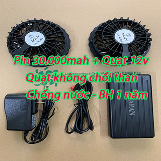 Bộ phụ kiện áo điều hòa Nhật Bản [ PIN 30.000MAH + QUẠT 12V ] - Bảo hành 1 năm