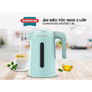 Ấm siêu tốc , bình đun inox 2 lớp 1.8l sunhouse shd 1351