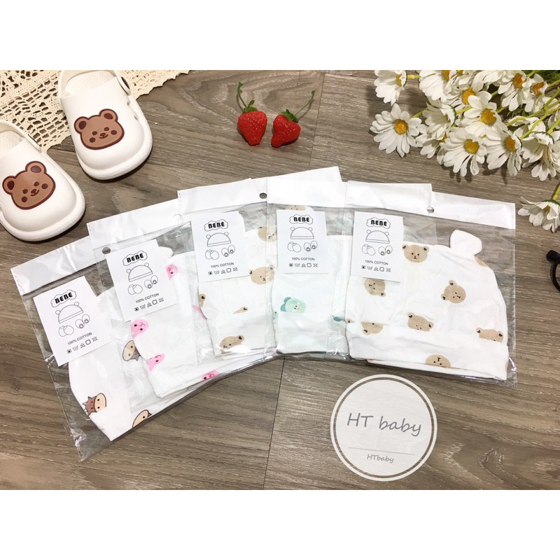 Mũ Sơ Sinh Chất Cotton Thun Lạnh Siêu Mềm, Mát Cho Bé Trai, Bé Gái Sơ Sinh Từ 0-3 Tháng