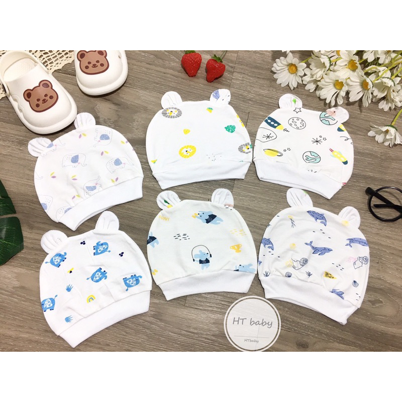 Mũ Sơ Sinh Chất Cotton Thun Lạnh Siêu Mềm, Mát Cho Bé Trai, Bé Gái Sơ Sinh Từ 0-3 Tháng