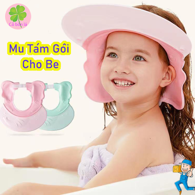 Mũ Tắm Gội Cho Bé Silicon Mềm Mại Hàng Cao Cấp Chống Nước Vào Mắt, Tai, Miếng Dán Chặt Thoải Mái Dễ Thương