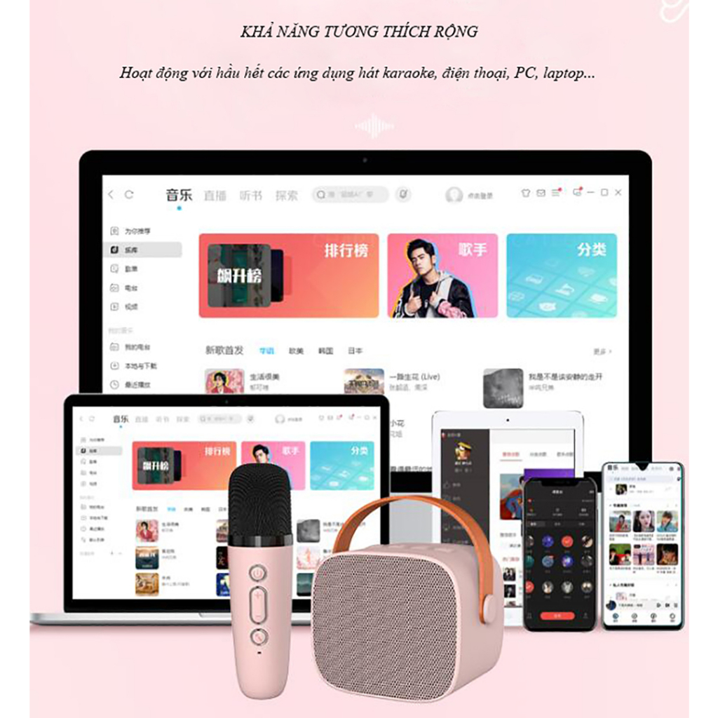Karaoke Loa Bluetooth Mini Tặng Kèm Micro Hát Không Dây Có Tay Cầm  Bass Hay