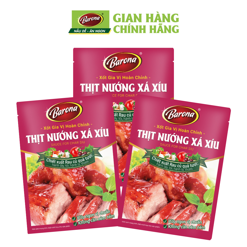Combo 3 Gói Gia Vị Thịt Nướng Xá Xíu Barona 80g ướp ngon chuẩn vị không cần nêm nếm