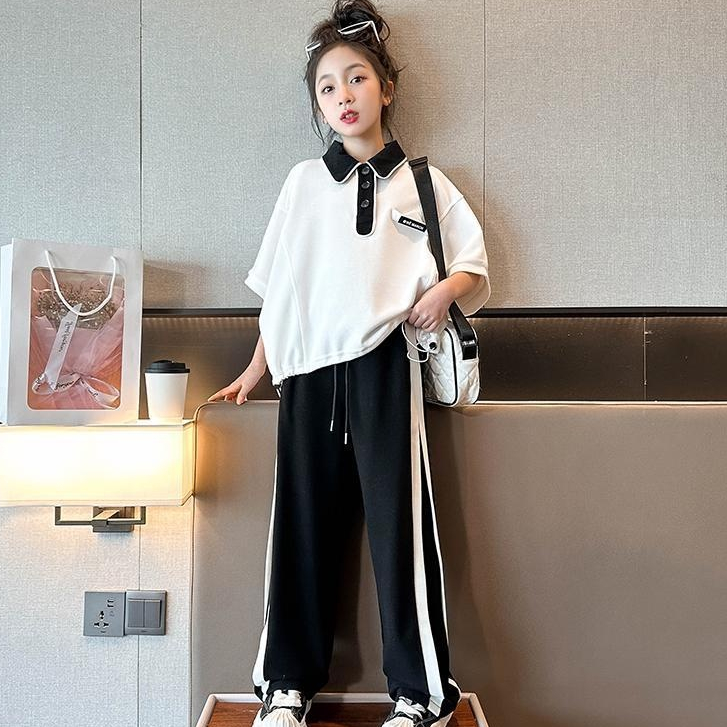 15-55Kg Set Áo Polo + Quần Short Thời Trang Mùa Hè Phong Cách Hàn Quốc Cho Bé Gái 3-14 Tuổi