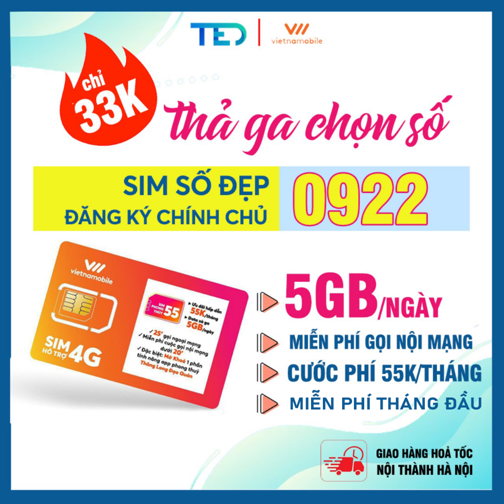 Sim 4G Vietnamobile, NGHE GỌI - 4G, Sim data ưu đãi 5GB/ngày, Sim mới 100%