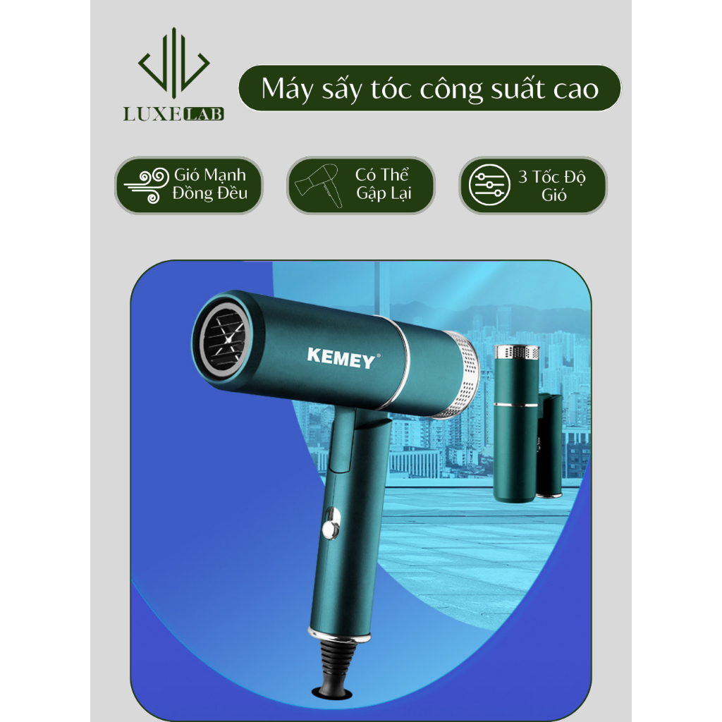 Máy Sấy Tóc Gấp Gọn Chuyên Nghiệp 3 Tốc Độ Gió Công Suất Mạnh 3500W LUXELAB Km-9825 11992