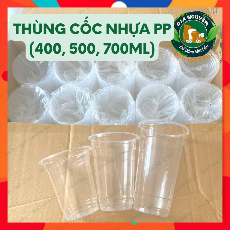 1 Thùng Cốc Nhựa PP Loại Nhỡ 400ml, 500ml, 700ml Dùng Để Uống Trà Sữa, Cà Phê, Nước Ép, Nước Mía,......