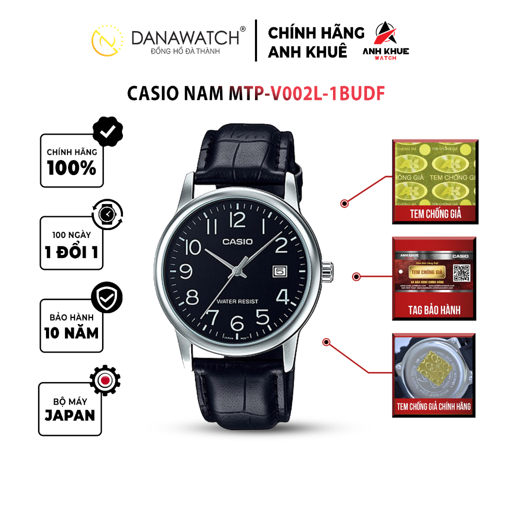 Đồng hồ Casio Nam chính hãng Casio Nhật Bản MTP-V002L-1BUDF dây da chính hãng chống nước tốt