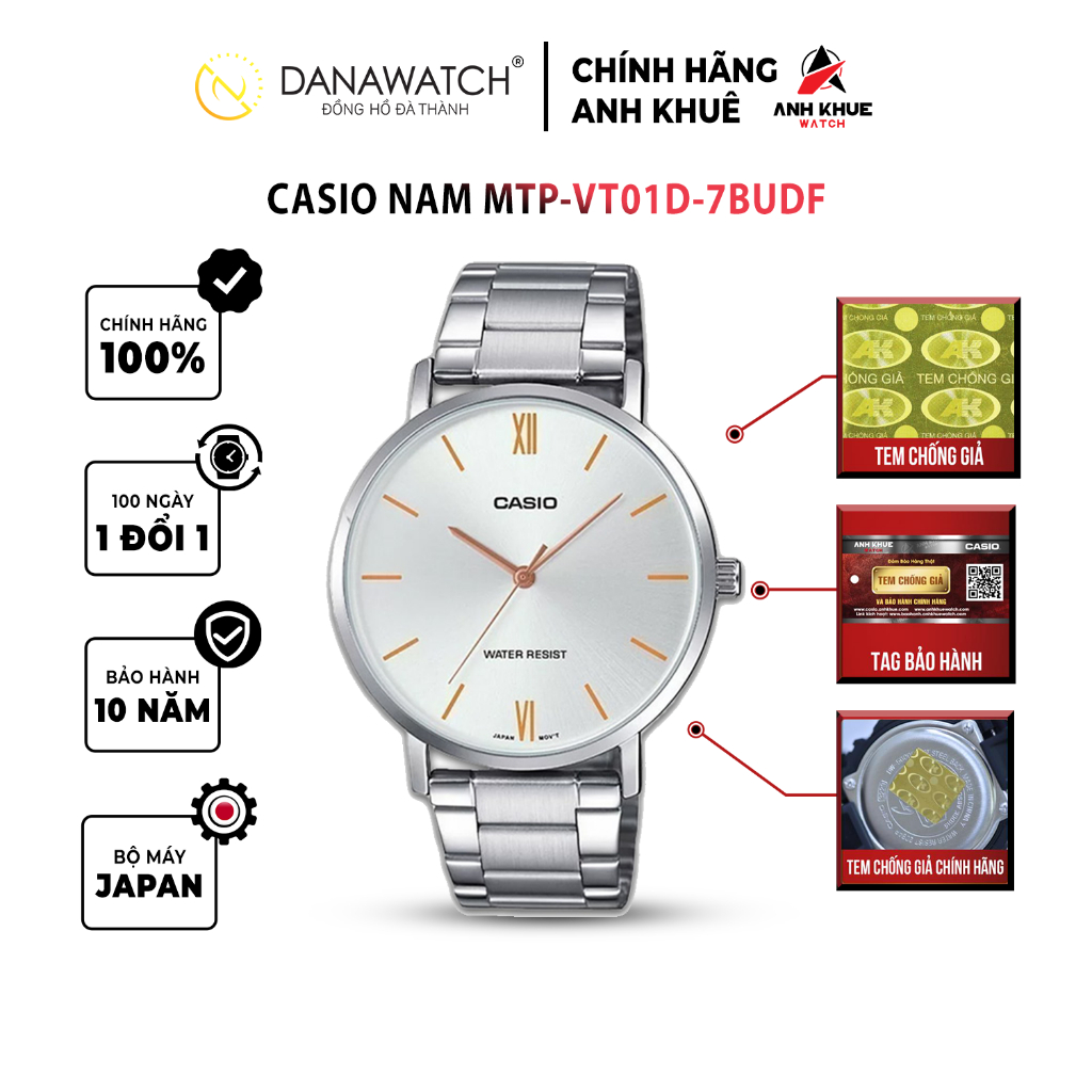 Đồng hồ Casio Nam chính hãng Casio Nhật Bản MTP-VT01D-7BUDF chính hãng chống nước tốt