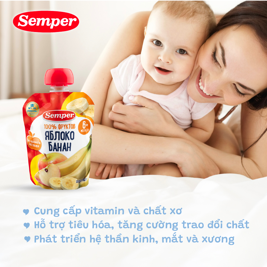 Combo 6 gói mix Trái cây nghiền các vị Semper 90g dành cho bé từ 6 tháng trở lên