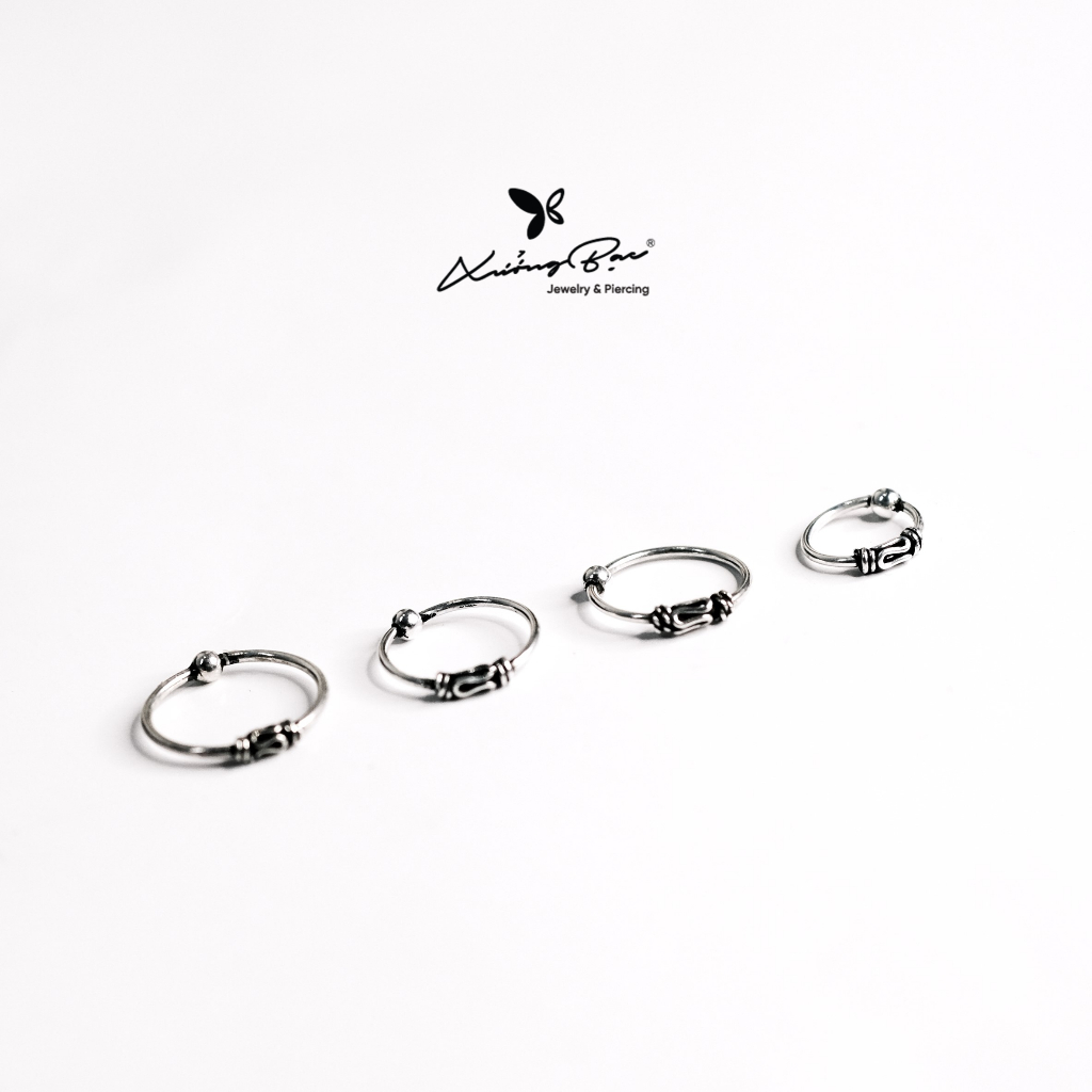 Khuyên tai vòng bạc thái họa tiết Xưởng Bạc, bông tai bạc, khuyên vòng đeo vị trí Hellix, Tragus, Conch
