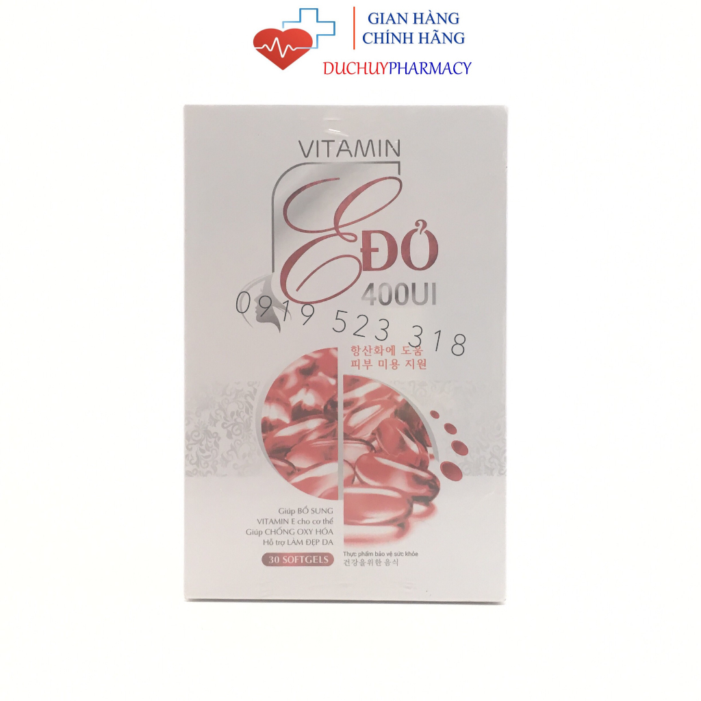 Vitamin E đỏ 400UI hộp 30v - Hỗ trợ bổ sung vitamin E, giúp làm đẹp da phòng chống lão hóa dành cho người da nhăn nám da