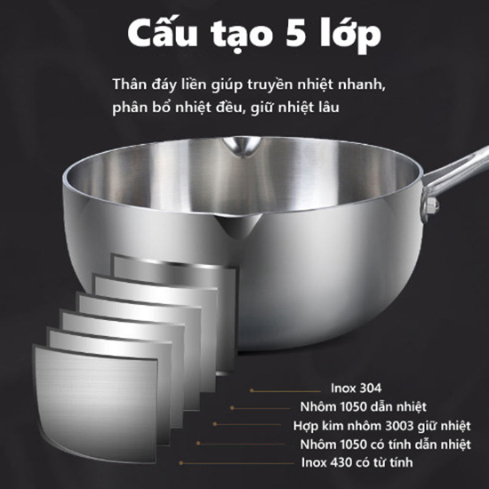 Chảo tuyết Inox KAW - SEKA , chảo chống dính bằng inox đường kính 22,24,26cm dùng được mọi loại bếp