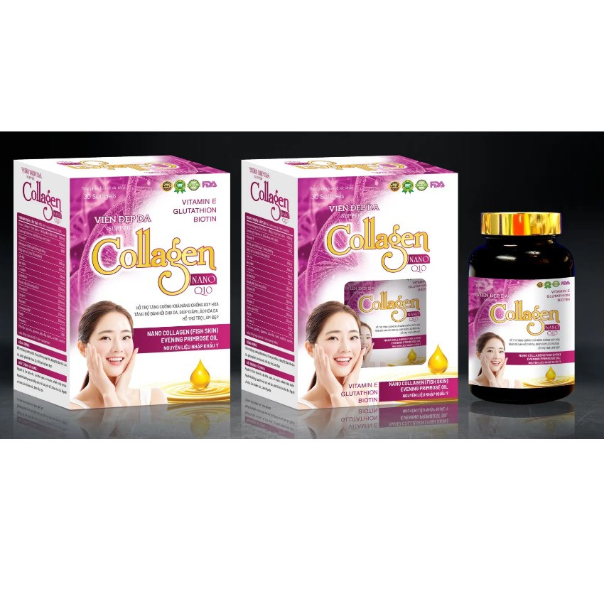 Viên uống đẹp da Collagen Nano Q10 Ngừa Nếp Nhăn, Chống Lão Hóa Hộp 30 viên