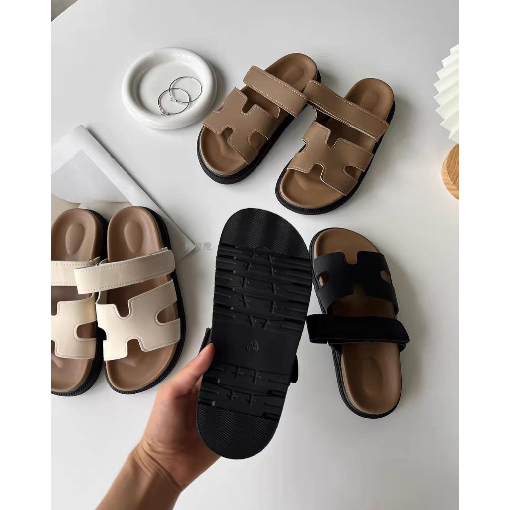 Sandal Chữ H Quai Da Mềm Đế Cao Su Chống Trượt Thời Trang Nữ